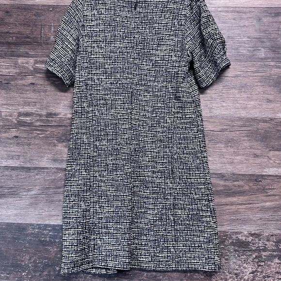 LOFT Black and White Sheath Dress with Puff Sleeves and Crew Neck - Picture 2 of 9
